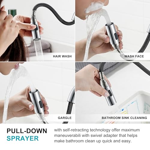 Chrome Centerset 2 Handle Pull Down Bathroom Faucet with Sprayer | Pull Out Bathroom Faucet with Pop Up Drain & Supply Lines, Lead-Free cUPC & NSF Certified, 3 Hole Faucet for Vanity RV Bar - color: Chrome
