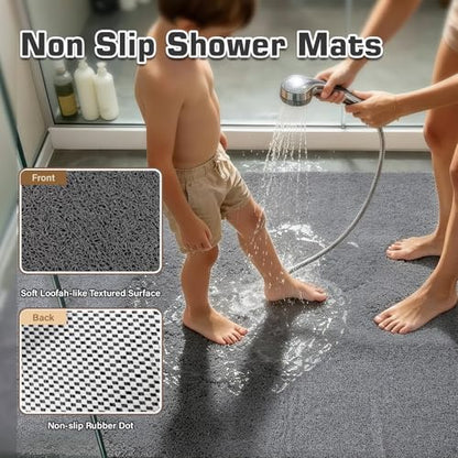 58x44 Extra Large Shower Mat, Non Slip Shower Mats for Inside Shower, Bathtub Mat Non Slip, Soft PVC Loofah Anti Slip Shower Stall Mat for Bathroom & Wet Area, Quick Drying, Grey - color: Gray