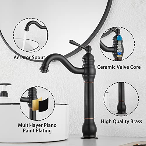 Black Bathroom Faucet GGStudy 360° Swivel Single-Handle One Hole Bathroom Vessel Sink Faucet Matching Pop Up Drain - color: Black, size: Vessel