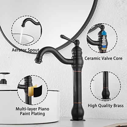 Black Bathroom Faucet GGStudy 360° Swivel Single-Handle One Hole Bathroom Vessel Sink Faucet Matching Pop Up Drain - color: Black, size: Vessel