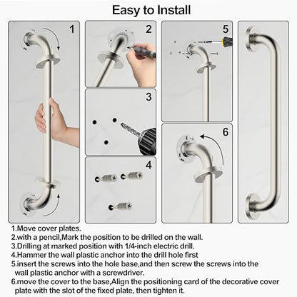 16 Inch Grab Bar 304 Stainless Steel Anti-Slip Bathroom Safety Handrail Wall Mount Assist Grip for Elderly Handicap Bathtub Shower Toilet,GB-4023-BN,Brushed Nickel - color: Brushed Nickel