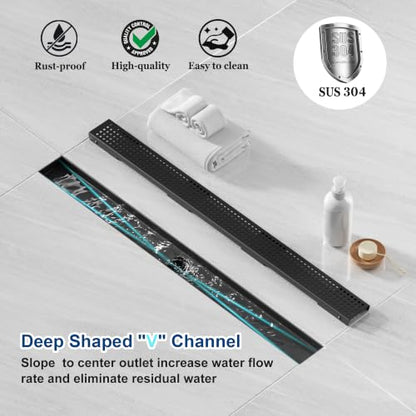 Neodrain 30" Linear Shower Drain, Matte Black 304 SS Bathroom Linear Drain | Black Shower Drain with Quadrato Grate& Adjustable Feet, Long Rectangle Shower Floor Drain in Bathroom, Balcony etc, cUPC - color: Matte Black, size: 30 In