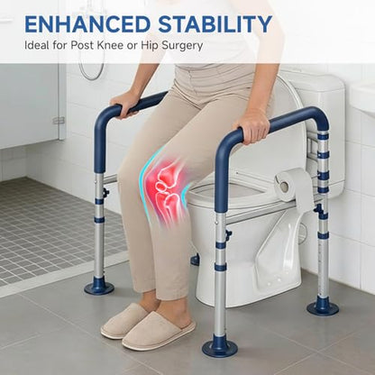 Toilet Safety Rail for Seniors and Handicap, Adjustable Height & Width, Stand Alone Toilet Safety Frame, Supports up to 350Lbs (Blue)