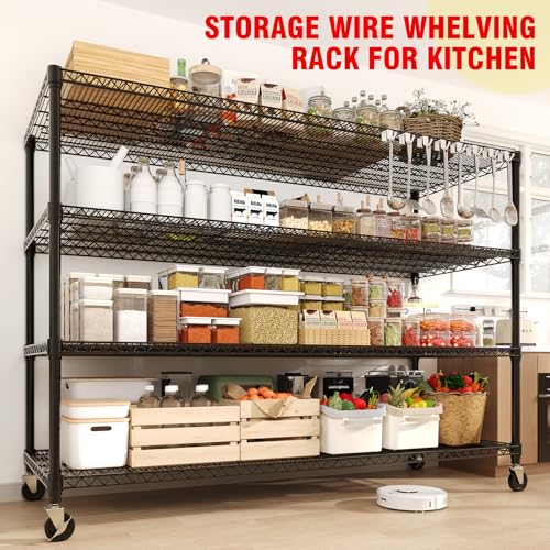 Garvee 4-Tiers Storage Shelves 2640LBS Heavy Duty Metal Shelves with Wheels - size: 59.06"W x 73.87"H x 23.92"D