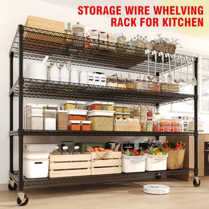 Garvee 4-Tiers Storage Shelves 2640LBS Heavy Duty Metal Shelves with Wheels - size: 59.06"W x 73.87"H x 23.92"D