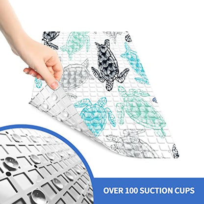 Bath Tub Mat Non Slip Shower Mat Colorful Hand Drawn Sea Turtle Extra Long Bathtub Mat 26.8x15 inches Bathroom Bath Mat with Suction Cups Drain Holes Machine Washable - color: Colorful Hand Drawn Sea Turtle