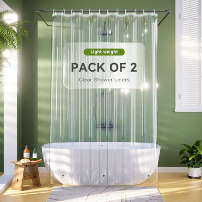 Lightweight Shower Curtain Liner Pack of 2, 72 x 84 inches Clear Waterproof Shower Curtain Liner with 3 Extra Strong Magnets & 12 Metal Grommets, Extra Long Plastic Shower Curtain Liner - color: Clear, size: 72"W x 84"L (Pack of 2)