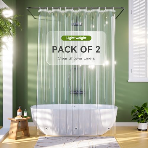 Lightweight Shower Curtain Liner Pack of 2, 72 x 84 inches Clear Waterproof Shower Curtain Liner with 3 Extra Strong Magnets & 12 Metal Grommets, Extra Long Plastic Shower Curtain Liner - color: Clear, size: 72"W x 84"L (Pack of 2)