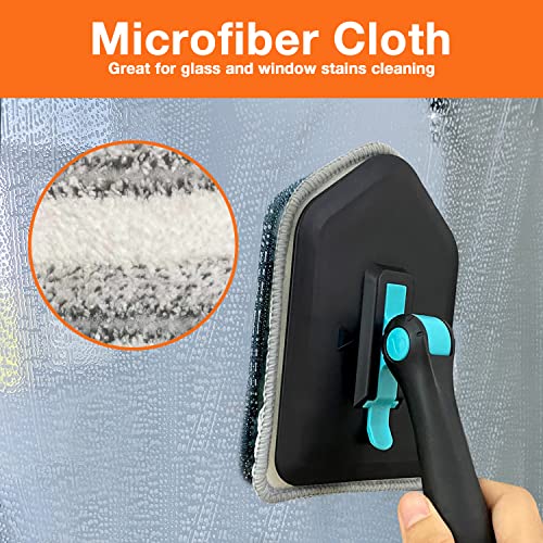 3 in 1 Scrub Cleaning Brush with Long Handle 51'' - Shower Bathtub (Black) | Tub & Tile Scrubber Brush of 1 Stiff Brush Head & 3 Scouring Pads & 3 Microfiber Clothes, for Wall Bathroom Glass Bathtub - color: Black