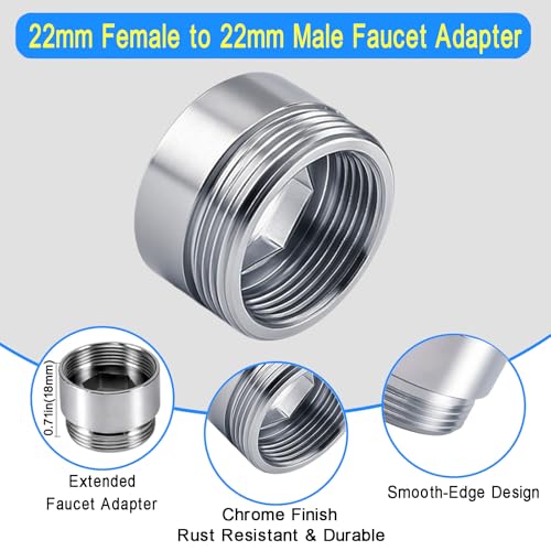 7 PCS Female Thread Faucet Adapter Kit, Sink Faucet Aerator Adapter | Female Thread Sink Adapter: M18.5, M20, M21, M22, M24, G1/2 and 3/4 GHT to M22 Male, Faucet Connector with Washer, PTFE Tape