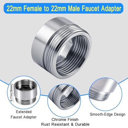 7 PCS Female Thread Faucet Adapter Kit, Sink Faucet Aerator Adapter | Female Thread Sink Adapter: M18.5, M20, M21, M22, M24, G1/2 and 3/4 GHT to M22 Male, Faucet Connector with Washer, PTFE Tape
