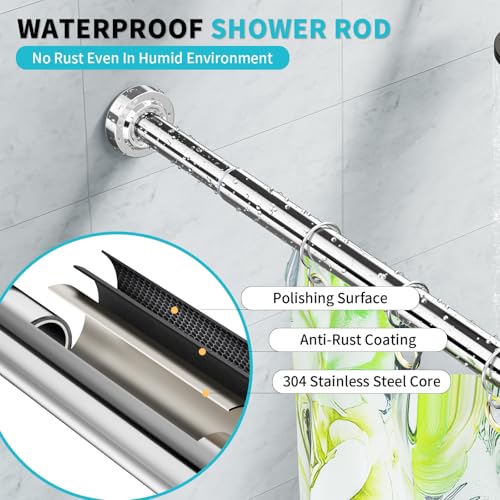 Shower Curtain Rod 34-80 Inches Never Rust Stainless Steel Tension Curtain Rod Adjustable Shower Rod Spring Tension Non-Slip No Drilling Shower Rods for Bathroom Window - color: Stainless Steel, size: 34”-80“