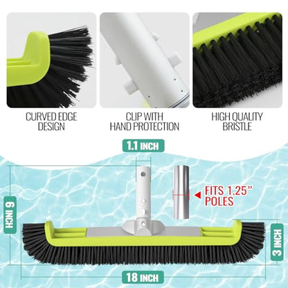 18" Pool Brush Head - Scrub Brushes, Curved Ends, Green & Black | High-Efficiency Scrub Brush for Cleaning Swimming Pool Walls, Tile, Fiberglass, Flooring and Vinyl Pools, Fits Φ1.25” Poles - color: Black