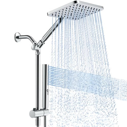 Hombeter High Pressure Rain Shower Head with Handheld Combo, 10 Inch Square Rainfall Showerhead, Adjustable Slide Bar Dual Shower System, 3 Spray Modes, 59" Stainless Steel Hose,Chrome - color: Chrome, style: Basic