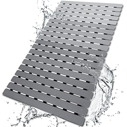 BEMISO Shower Mat Non Slip Bathtub Mat with Suction Cups and Drain Holes 27.5 x15.7 Inch Bath Mat for Tub & Shower.Easy Dry,Easy to Cut,Eco-Friendly - color: Gradient Grey, size: 27.5 x 15.7 inches