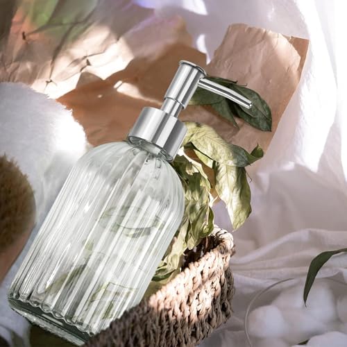 Glass Soap Dispenser with Plastic Pump, Hand Soap Dispenser for Hand Wash, Lotion Dispenser for Dishwashing Liquid, Lotion Shower Gel (Striped Transparent) - color: Striped Transparent