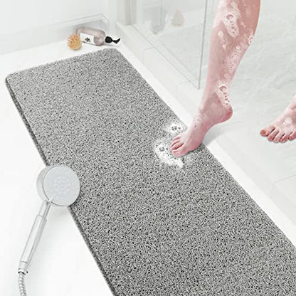 SoftDuo Shower Mat Bathtub Mat Non-Slip Soft Tub Mat | 47x16 inch,PVC Loofah Bath Mat with Drain for Tub and Bathroom,Quick Drying,Grey - color: Grey, size: 47" x 16" (Rectangular)