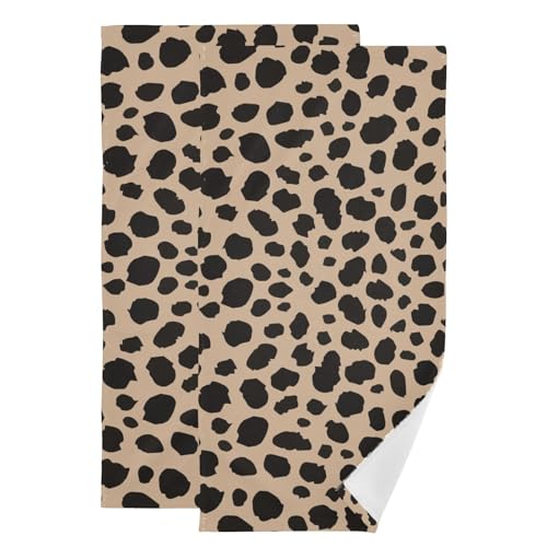 2 Pack Brown Black Leopard Print Hand Towels for Bathroom,Absorbent Fingertip Guest Wild Animal Skin Cheetah Decorative Bath Towels,Soft Modern Dots Dish Towels for Kitchen Decor 14"x28" - color: Brown Black