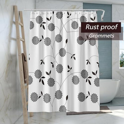 TIKABC Shower Curtain Liner, 4G PEVA Black and White Tree Flower Shower Liner, Plastic Waterproof Shower Curtains, 72x72 inch with Grommet Holes 3 Magnetic Weights - color: Black White Tree Flower