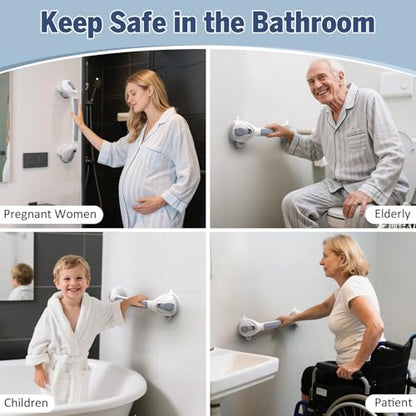 Roylvan 16.8 Inch Grab Bars for Shower with Suction Cups, Drill Free, 1 PCS | Removable & Waterproof Shower Handles for Elderly and Seniors, Shower Safety Handrail for Bathroom, Bathtub