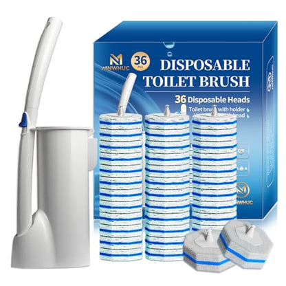 Disposable Toilet Brush,Toilet Bowl Cleaner,Wall Mounted Toilet Bowl Brush with 36 Refills for Deep Toilet Cleaning,Toilet Brush and Holder Set for Hygienic Bathroom Maintenance(White) - style: White-Toilet brush+36 refills