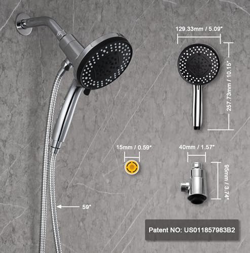 Magnetic Shower Head with Handheld Chrome | High Pressure 9-setting Handheld Shower Head, Magnetic Bracket,59 Inches Stainless Steel Shower Hose. (Basic Model, Chorme) - color: Chrome, style: Basic