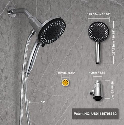 Magnetic Shower Head with Handheld Chrome | High Pressure 9-setting Handheld Shower Head, Magnetic Bracket,59 Inches Stainless Steel Shower Hose. (Basic Model, Chorme) - color: Chrome, style: Basic