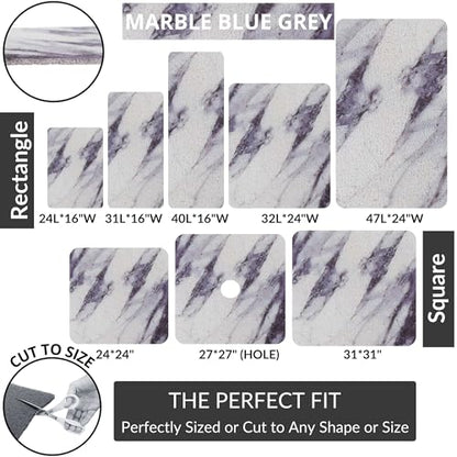 Enkosi Loofah Non-Slip Shower Mat - Shower Floors, Bathtub, Bathrooms, Wet Areas - Cushioned Bath Mat with Drain Holes - Quick Dry PVC, Secure Safety Pad Without Suction Cups (32x24 Marble Grey Blue) - color: Marble Blue Gray, size: 32" x 24" (Rectangular