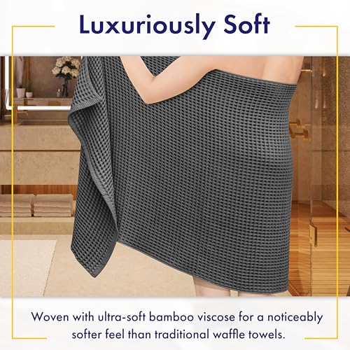Alusa Home Viscose from Bamboo Waffle Towels - Lightweight Bath Towel Set of 6 - Compact, Quick Dry & Lint Free (Granite Grey) - color: Granite Grey