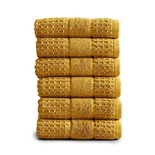 Market & Place 100% Cotton Super Soft Luxury Hand Towel Set | Quick-Dry and Highly Absorbent | Waffle Textured | 550 GSM | Includes 6 Hand Towels | Harper Collection (Mustard Yellow) - color: Mustard Yellow, size: Hand Towel (6-Pack)