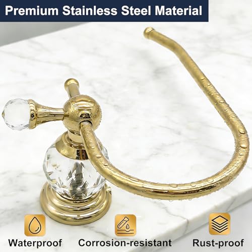 Gold Toilet Paper Holder with Crystal, Tissue Roll Holder Wall Mounted | Stainless Steel Rust-Resistant Hand Towel Holder Bathroom Hardware, Polished Gold Finished, Fits Bathroom & Kitchen - color: Toilet Paper Holder