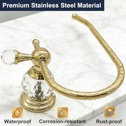 Gold Toilet Paper Holder with Crystal, Tissue Roll Holder Wall Mounted | Stainless Steel Rust-Resistant Hand Towel Holder Bathroom Hardware, Polished Gold Finished, Fits Bathroom & Kitchen - color: Toilet Paper Holder