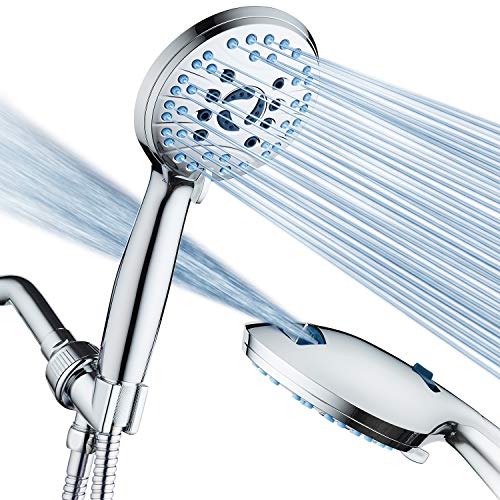 AquaCare 8-mode High Pressure Handheld Shower Head with 2-mode Power Wash | Stay Clean Nozzles, Dual Power Wash for Tub, Tile & Pets, Long 6 ft. Stainless Steel Hose, Wall & Overhead Brackets / Chrome - color: Premium Chrome, style: 2.5 Gallon Per Minute
