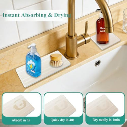 3PCS Water Absorbing Stone Tray, Quick Drying Diatomite Stone Sink Tray, Water Absorbent Diatomite Coasters for Kitchen Sink, Bathroom Counter Hand Soap Dish Toothbrush Holders - color: White