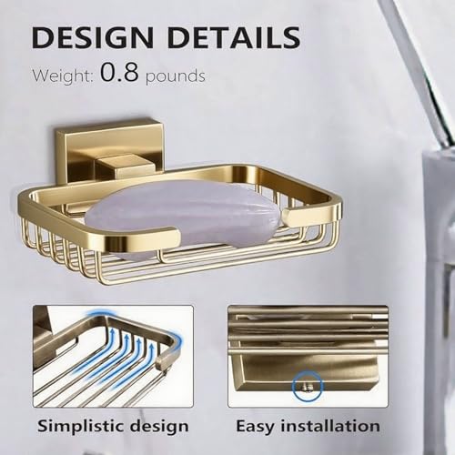 SEIDO Gold Soap Dish for Shower, 304 Stainless Steel Double-Locking Soap Holder, Wall Mount Soap Bar Holder for Shower, Hollowed-Out Drainage, 4.8" L x 3.2" W Internal, for Soap, Sponge, Keys - color: Brushed Gold