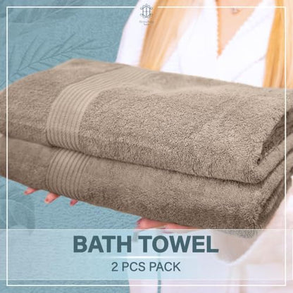 Luxe 2-Piece Bath Towel Set – Large Soft Cotton Towels, Absorbent, Durable & Skin-Friendly, Machine Washable, 27 x 54 in (Sand) - color: Sand