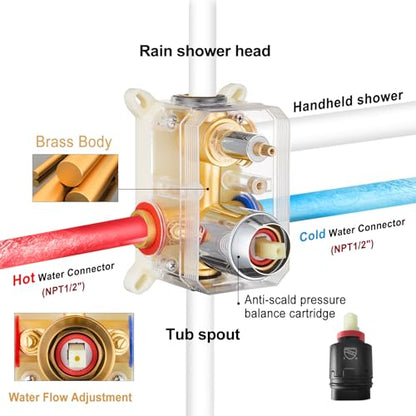Gabrylly Shower System with Tub Spout, Wall Mounted Tub Shower Faucet Set for Bathroom with High Pressure 10" Rain Shower head and 3-Setting Handheld Shower Head Set,Chrome - color: chrome 01