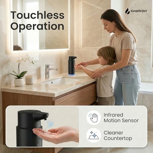 GentleJet CrystalJet Automatic Liquid Soap Dispenser Touchless Sensor, Stainless Steel, USB-C Rechargeable, Waterproof Kitchen & Bathroom Countertop Soap Dispenser, 300 ml - color: Black