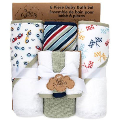 Baby Bath Essential Hooded Baby Bath Towel and Washcloth 6 Piece Set for Newborns, Infants & Toddlers, Boys & Girls Baby Hooded Towels Set (Racecars) - color: Racecars