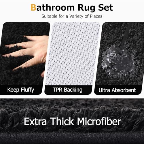 XLHOMO Bathroom Sets with Shower Curtain and Rugs,24PCS Black Bathroom Set Shower Curtain Set with Bathroom Trash Can Bathroom Accessories - size: Bath Set+Shower Curtain+Bath Rugs, style: Black