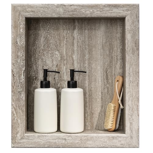 Palisade 17.5 in x 15.5 in Vinyl Shower Niche Grecian Earth | Waterproof Shower Insert - color: Grecian Earth