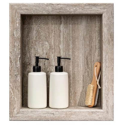 Palisade 17.5 in x 15.5 in Vinyl Shower Niche Grecian Earth | Waterproof Shower Insert - color: Grecian Earth