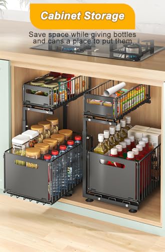 2 Tier Under Sink Organizer, Slide Out Storage Organizer for Kitchen Cabinets,Height Adjustable Pull Out Cabinet Organizers