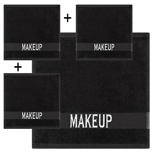 Cotton Paradise 100% Cotton Turkish Towel Set, Soft Absorbent Quick Dry, 4 Piece Makeup Towel Set, Coal Black - color: Coal Black, size: 12"x12"