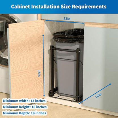 Pull Out Trash Can with Soft-Close for Kitchen Cabinets, Under Sink Drawer | Adjustable for 7-13 Gal can, Black Thick Handle & Frame, Up to 125 lbs Capacity, Fits 13"W x 18"D cabinets, Can Not Included