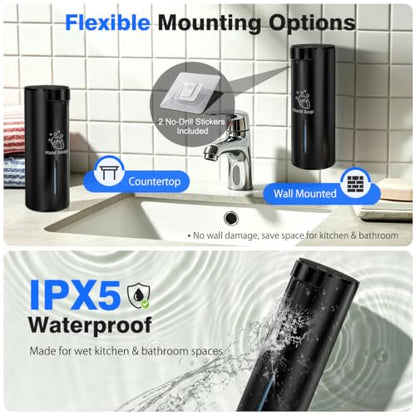 Touchless Automatic Liquid Soap Dispenser, Stainless Steel, Rechargeable | 4 Levels Adjustable, No Clog,13.5oz Capacity,IPX5 Waterproof, Wall Mount, For Hand & Dish Soap, Bathroom Kitchen Hotel Use - color: Black