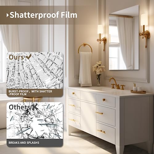 Bathroom Vanity Mirror 18"x24" Frameless Wall Mirror Shatterproof | Modern Wall Mount Vanity Mirror, Hangs Horizontally or Vertically, for Over Sink, Living Room, Bedroom, Upgraded Packing - size: 24"L x 18"W