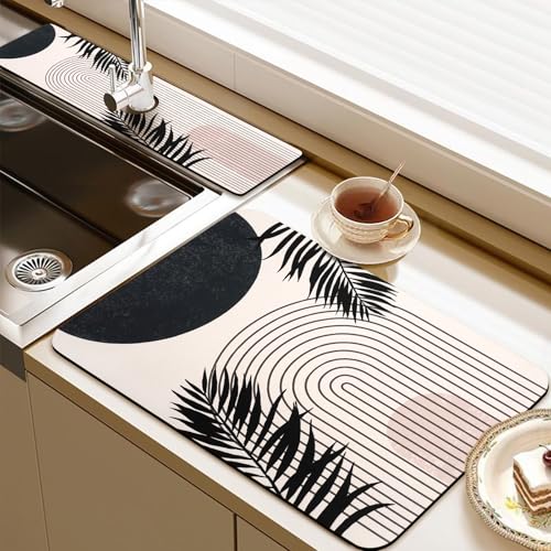 19.5" x 12" Dish Drying Mat & 24" x 5.5" Sink Splash Guard, Super Absorbent Drainer Rack Mat for Kitchen Counter Coffee Bar - color: 02Black, size: 19.5"*12"+24"*5.5"