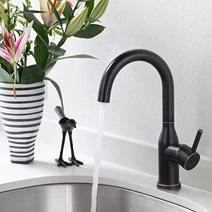 WOWOW 1 Hole Bar Faucet Single Handle Bar Sink Faucet Oiled Rubbed Bronze RV Kitchen Faucet with Supply Hose Small Kitchen Tap - color: Oiled-Rubbed Bronze