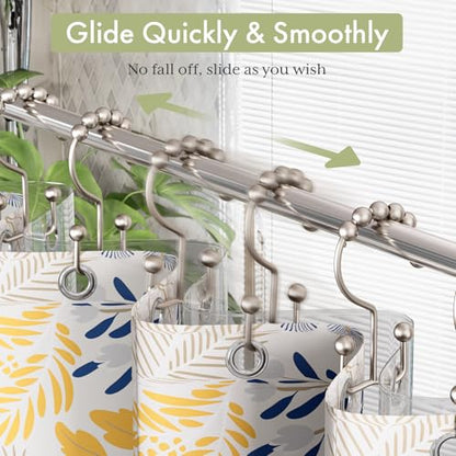 Shower Curtain Hooks Rings, Stainless Steel Shower Curtain Rings, 12Pcs Double Glide Shower Hooks for Bathroom Shower Curtain Rods Dual Rust-Resistant Shower Rings, Matte Nickel - color: Matte Nickel, style: Double Hooks